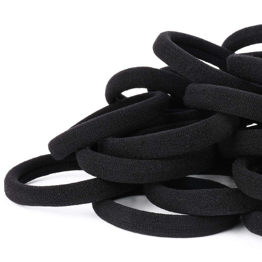 50PCS Black Hair Ties for Women, Cotton Seamless Hair Bands, Elastic Ponytail Holders, No Damage for Thick Hair, 2 Inch in Diameter, by